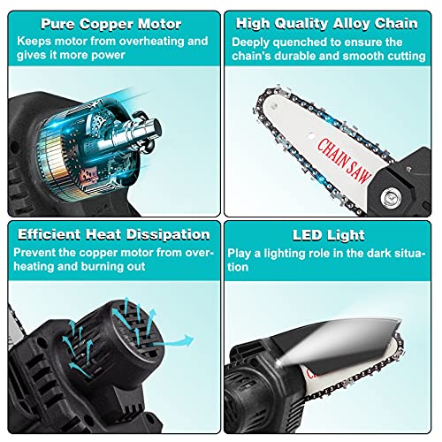 Mini Chainsaw Cordless Upgrade with 3 Chain 24V Strong Power 2 Batteries and Charger, OneLeaf Portable Handheld Battery Chainsaw, Small One-Handed for Gardening Pruning, Tree Trimming