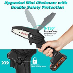 Mini Chainsaw Cordless Upgrade with 3 Chain 24V Strong Power 2 Batteries and Charger, OneLeaf Portable Handheld Battery Chainsaw, Small One-Handed for Gardening Pruning, Tree Trimming