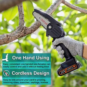 Mini Chainsaw Cordless Upgrade with 3 Chain 24V Strong Power 2 Batteries and Charger, OneLeaf Portable Handheld Battery Chainsaw, Small One-Handed for Gardening Pruning, Tree Trimming