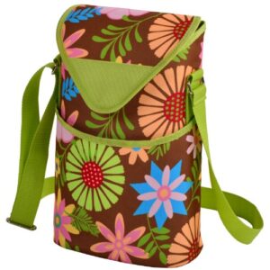 picnic at ascot insulated wine/water bottle tote with shoulder strap – floral