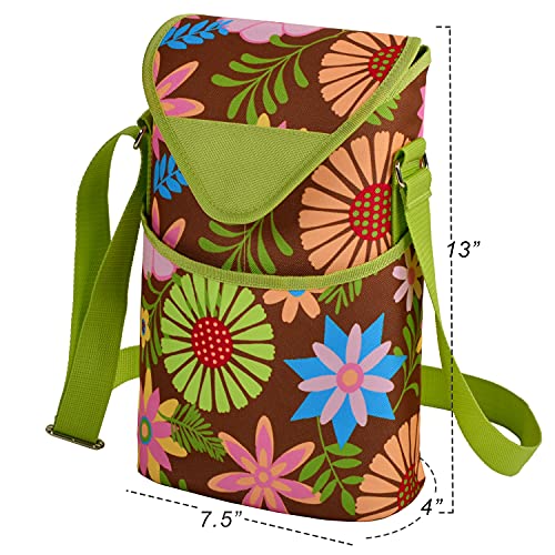 Picnic at Ascot Insulated Wine/Water Bottle Tote with Shoulder Strap - Floral