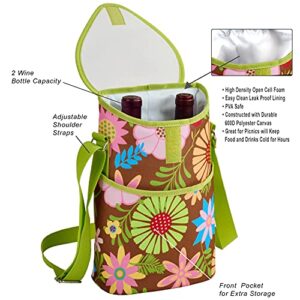 Picnic at Ascot Insulated Wine/Water Bottle Tote with Shoulder Strap - Floral