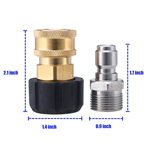 JOEJET Pressure Washer Adapter Set, M22 to 3/8'' Quick Connect for Pressure Washer Hose, M22 14mm to M22 Metric Fitting, 5000 PSI