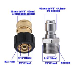 JOEJET Pressure Washer Adapter Set, M22 to 3/8'' Quick Connect for Pressure Washer Hose, M22 14mm to M22 Metric Fitting, 5000 PSI