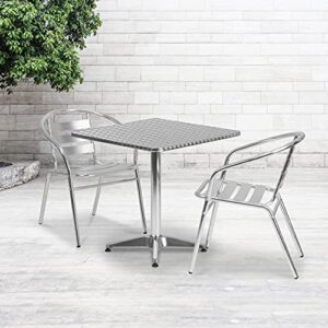 Flash Furniture 27.5'' Square Aluminum Indoor-Outdoor Table Set with 2 Slat Back Chairs