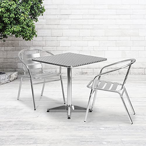 Flash Furniture 27.5'' Square Aluminum Indoor-Outdoor Table Set with 2 Slat Back Chairs