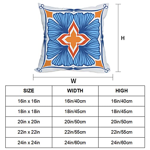 Qinqingo Outdoor Waterproof Throw Pillow Covers 24x24 inch Floral and Boho Style Decorative Pillow Covers Modern Geometric Pillowcase for Patio Funiture Garden Set of 4, Blue and Orange