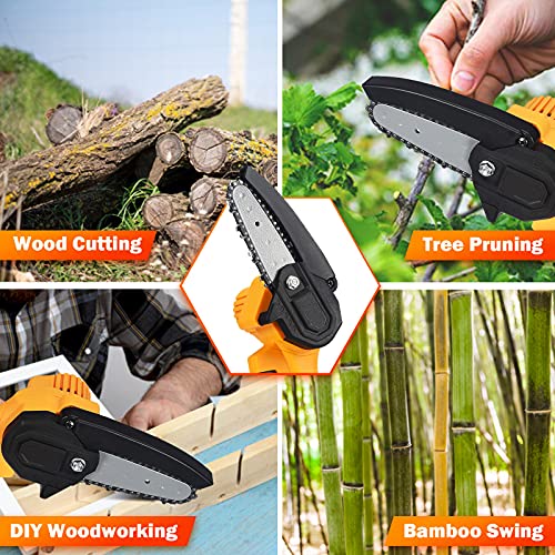 Mini Chainsaw, 24V Powerful Electric Chainsaw for Gardening Pruning Tree Trimming Wood Cutting Cordless Handheld Portable 4 Inch Chain Saw(2 Batteries 2 Chains Included)