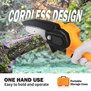 Mini Chainsaw, 24V Powerful Electric Chainsaw for Gardening Pruning Tree Trimming Wood Cutting Cordless Handheld Portable 4 Inch Chain Saw(2 Batteries 2 Chains Included)