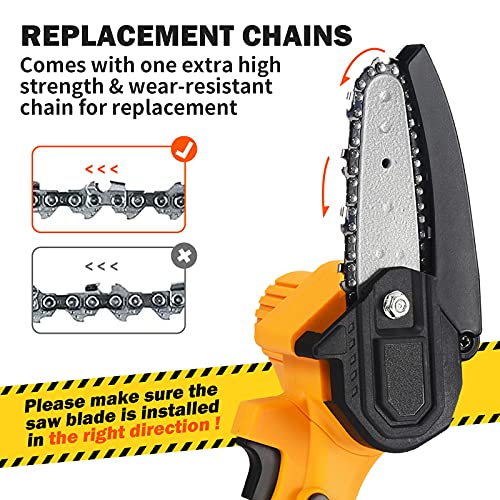 Mini Chainsaw, 24V Powerful Electric Chainsaw for Gardening Pruning Tree Trimming Wood Cutting Cordless Handheld Portable 4 Inch Chain Saw(2 Batteries 2 Chains Included)