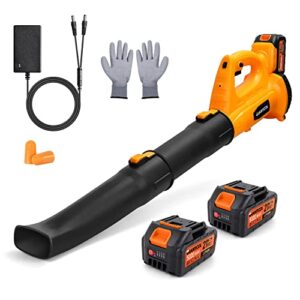 giantool cordless leaf blower, 320 cfm/150mph electric leaf blowers with 2 x 5.0ah battery&1.3a dual charger, 6-speed, battery powered leaf blower for yard, lawn care, dust, weeds, snow