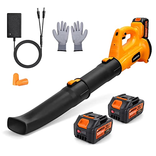 GIANTOOL Cordless Leaf Blower, 320 CFM/150MPH Electric Leaf Blowers with 2 X 5.0Ah Battery&1.3A Dual Charger, 6-Speed, Battery Powered Leaf Blower for Yard, Lawn Care, Dust, Weeds, Snow