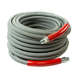 interchange brands 3/8” x 50ft 6000 psi high pressure washer hose gray non-marking, r2 2-wire braid, quick couplers, 275 max temp, assembled in usa