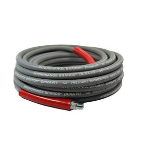 Interchange Brands 3/8” x 50ft 6000 PSI High Pressure Washer Hose Gray Non-Marking, R2 2-Wire Braid, Quick Couplers, 275 Max Temp, Assembled in USA