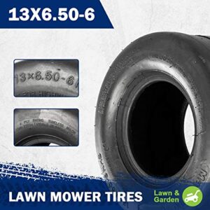 MaxAuto 13X6.50-6 Tires, 13X6.50X6 Lawn Mower Tires, 13-6.50-6 Smooth Turf Tires, 13X6.5-6 Tractor Tire, 4PR Tubeless, Set of 2