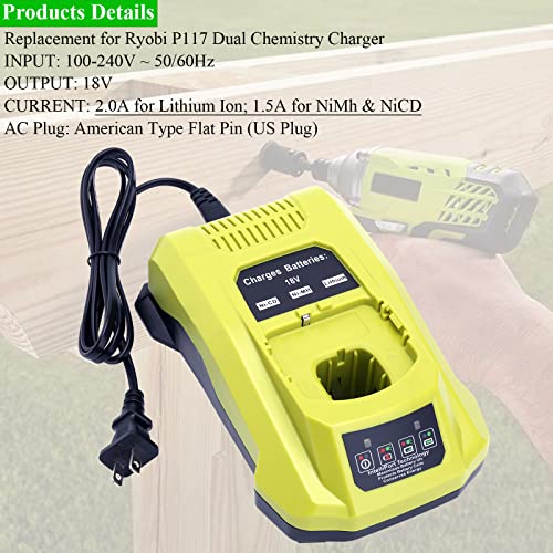 Lasica Compatible with Ryobi P117 One+ Battery Charger, Replacement for Ryobi 12V-18V ONE+ Plus Cordless Power Tool Battery Charger