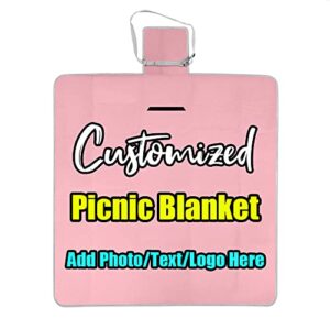 customized personalized large picnic blanket waterproof, custom beach handy mat portable, customizable photo text camping mat for outdoor, beach, camping lightpink 58.3 x 58.3 inch