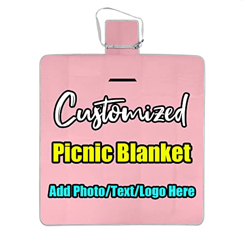 Customized Personalized Large Picnic Blanket Waterproof, Custom Beach Handy Mat Portable, Customizable Photo Text Camping Mat for Outdoor, Beach, Camping LightPink 58.3 x 58.3 inch