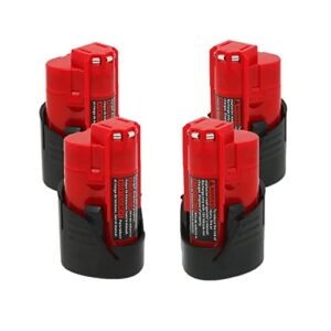 cell9102 4 pack 3.0ah replacement 12v battery compatible with milwaukee m12 battery 48-11-2411 48-11-2420 48-11-2401 48-11-2402 48-11-2401, for milwaukee 12v m12 red lithium cordless tools