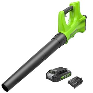 greenworks 24v axial leaf blower (100 mph / 330 cfm), 2ah battery and charger included