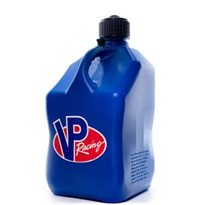 vp racing fuels motorsport 5 gallon square plastic utility jug blue. features close-trimmed cap and neck for tight seal. made of even-density plastic.
