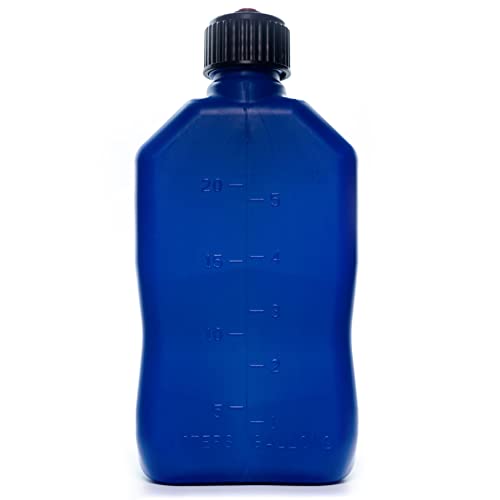 VP Racing Fuels Motorsport 5 Gallon Square Plastic Utility Jug Blue. Features Close-Trimmed Cap and Neck for Tight Seal. Made of Even-Density Plastic.