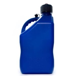 VP Racing Fuels Motorsport 5 Gallon Square Plastic Utility Jug Blue. Features Close-Trimmed Cap and Neck for Tight Seal. Made of Even-Density Plastic.