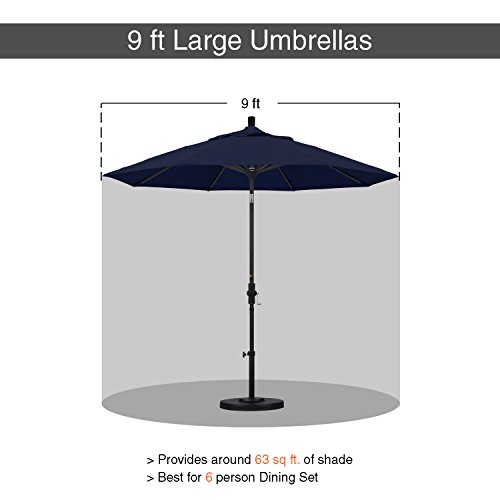 California Umbrella GSCUF908705-F09 9' Round Aluminum Pole Fiberglass Rib Market Patio Umbrella, Black, Navy Blue