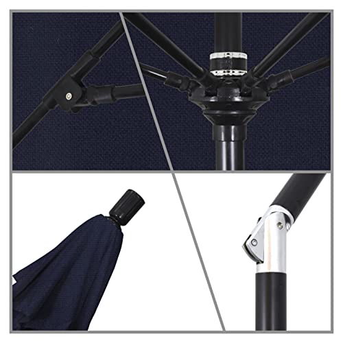 California Umbrella GSCUF908705-F09 9' Round Aluminum Pole Fiberglass Rib Market Patio Umbrella, Black, Navy Blue