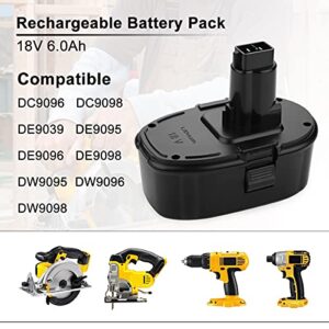 Powilling Innovation 6.0Ah Lithium-Ion Replacement Battery for Dewalt 18V XRP Ni-Cad battery DC9096 DC9098 DC9099 DE9039 DE9095 DE9096 DE9098 DW9095 DW9096 DW9098 DE9503 DC9182 Dewalt 18Volt Batteries