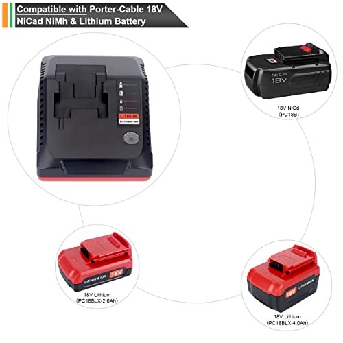 Lasica 18V 3.0A Fast Battery Charger PCXMVC Replacement for Porter-Cable 18-Volt PC18B NiCd, NiMh & Lithium Cordless Tool Battery Packs PC18BL PC18BLEX Compatible with Porter Cable 18V Charger PCMVC