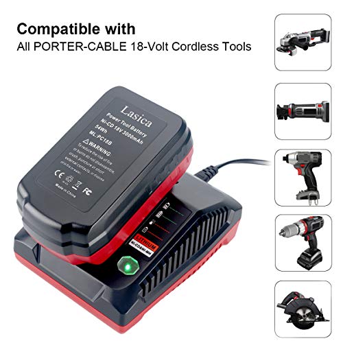 Lasica 18V 3.0A Fast Battery Charger PCXMVC Replacement for Porter-Cable 18-Volt PC18B NiCd, NiMh & Lithium Cordless Tool Battery Packs PC18BL PC18BLEX Compatible with Porter Cable 18V Charger PCMVC