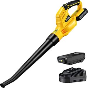 omote cordless leaf blower with battery & charger, low noise, lightweight, easy one-button control, battery powered, 177 cfm for blowing leaves, lawn care, dust & other debris