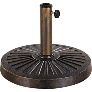 topeakmart 30lbs round umbrella base 18” heavy duty outdoor umbrella stand for patio, outdoor, garden, lawn – bronze