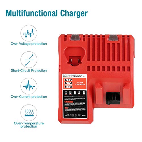 Upgraded 6.0Ah 18V Replacement Battery - Compatible with Milwaukee M 18 48-11-1852 18V Lithium XC Cordless Power Tools & Charger for Milwaukee M12 M14 M 18 Li-ion Battery