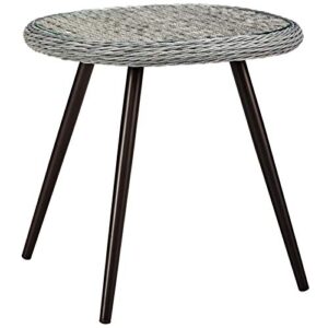 modway endeavor wicker rattan aluminum glass outdoor patio side end table in gray