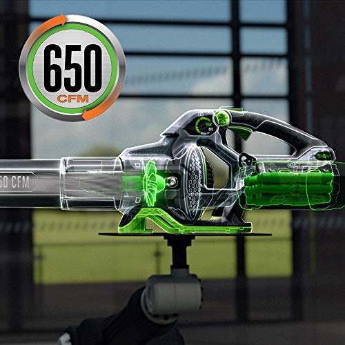 EGO Power+ 16-Inch 56-Volt Lithium-ion Cordless Chainsaw - 5.0Ah Battery and Charger Included, Black & CFM Variable-Speed 56-Volt Lithium-ion Cordless Leaf Blower 5.0Ah Battery and Charger Included