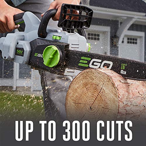 EGO Power+ 16-Inch 56-Volt Lithium-ion Cordless Chainsaw - 5.0Ah Battery and Charger Included, Black & CFM Variable-Speed 56-Volt Lithium-ion Cordless Leaf Blower 5.0Ah Battery and Charger Included