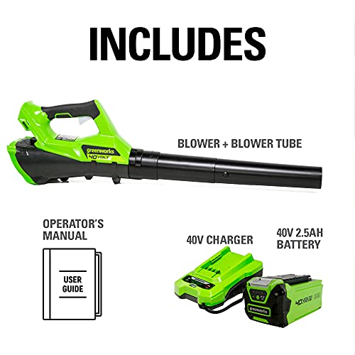 Greenworks 40V (110 MPH / 390 CFM) Cordless Axial Blower, 2.5Ah Battery and Charger Included