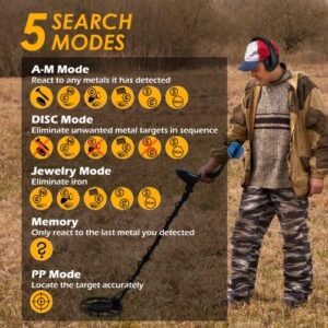 Metal Detector for Adults Professional - Updated Professional Gold Detector for Treasure Hunt, 5 Detection Modes IP68 Waterproof 10" Search Coil, High Accuracy, Strong Memory Mode, with Headphone