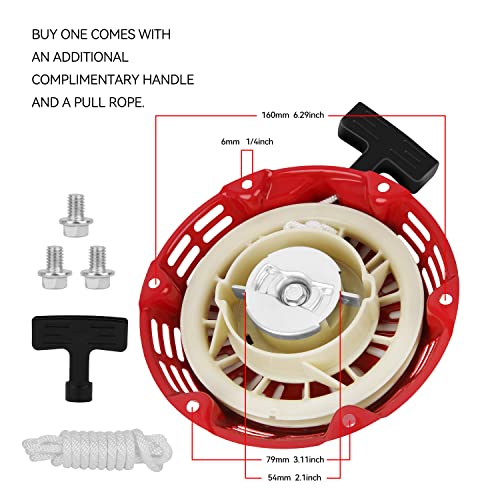 SOFO Pull Starter Assembly for 212 Predator Engine - for Honda GX160 GX200 5.5 6.5HP Champion Generator Coleman Ct200u Parts Pull Cord Replacement 3000 3500w Predator 212 Recoil212cc Go Kart (Red)