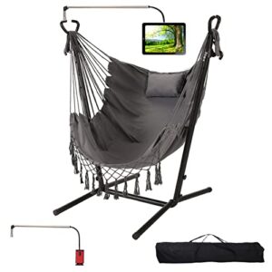 hammock chair with stand phone holder included double hanging chair macrame boho handmade adjustable swing indoor outdoor patio yard garden porch 400lbs capacity1 2022