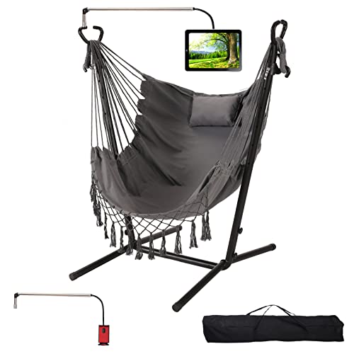 Hammock Chair with Stand Phone Holder Included Double Hanging Chair Macrame Boho Handmade Adjustable Swing Indoor Outdoor Patio Yard Garden Porch 400lbs Capacity1 2022