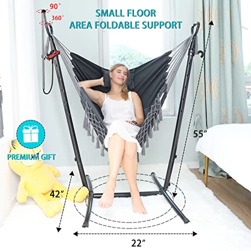 Hammock Chair with Stand Phone Holder Included Double Hanging Chair Macrame Boho Handmade Adjustable Swing Indoor Outdoor Patio Yard Garden Porch 400lbs Capacity1 2022