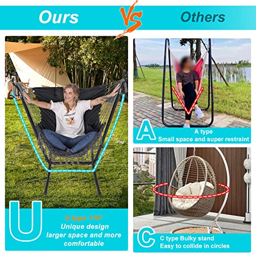 Hammock Chair with Stand Phone Holder Included Double Hanging Chair Macrame Boho Handmade Adjustable Swing Indoor Outdoor Patio Yard Garden Porch 400lbs Capacity1 2022