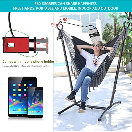 Hammock Chair with Stand Phone Holder Included Double Hanging Chair Macrame Boho Handmade Adjustable Swing Indoor Outdoor Patio Yard Garden Porch 400lbs Capacity1 2022