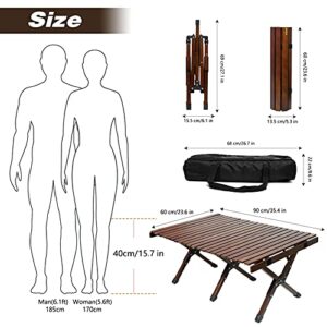 ZUZHII 3ft Low Height Portable Folding Wooden Travel Camping Table for Outdoor/Indoor Picnic, BBQ and Hiking with Carry Bag, Multi-Purpose for Patio, Garden, Backyard, Beach(Large, Natural Wood)