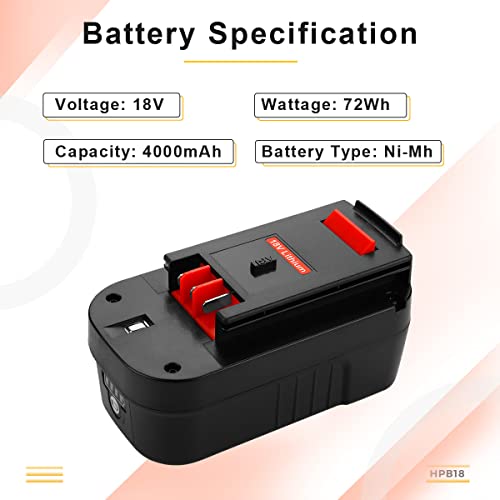 【Upgraded to 4000mAh】 2Pack HPB18 Battery Compatible with Black and Decker 18V Battery Ni-Mh HPB18-OPE FSB18 Tools 244760-00 A1718 FS18FL FSB18 Firestorm Cordless Power