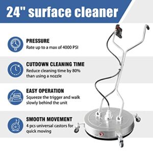 JANZ 24" Pressure Washer Surface Cleaner with 4 Wheels,Dual Handle,Stainless Steel Housing, 4 Replacement Nozzle Cores and 2 Hose Adapters,Ideal for Driveways, Sidewalks,Patios,Decks Cleaning