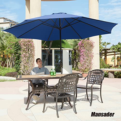 Mansader 11Ft Patio Umbrella Outdoor Table Market Umbrella with 8 Sturdy Ribs (Navy Blue)